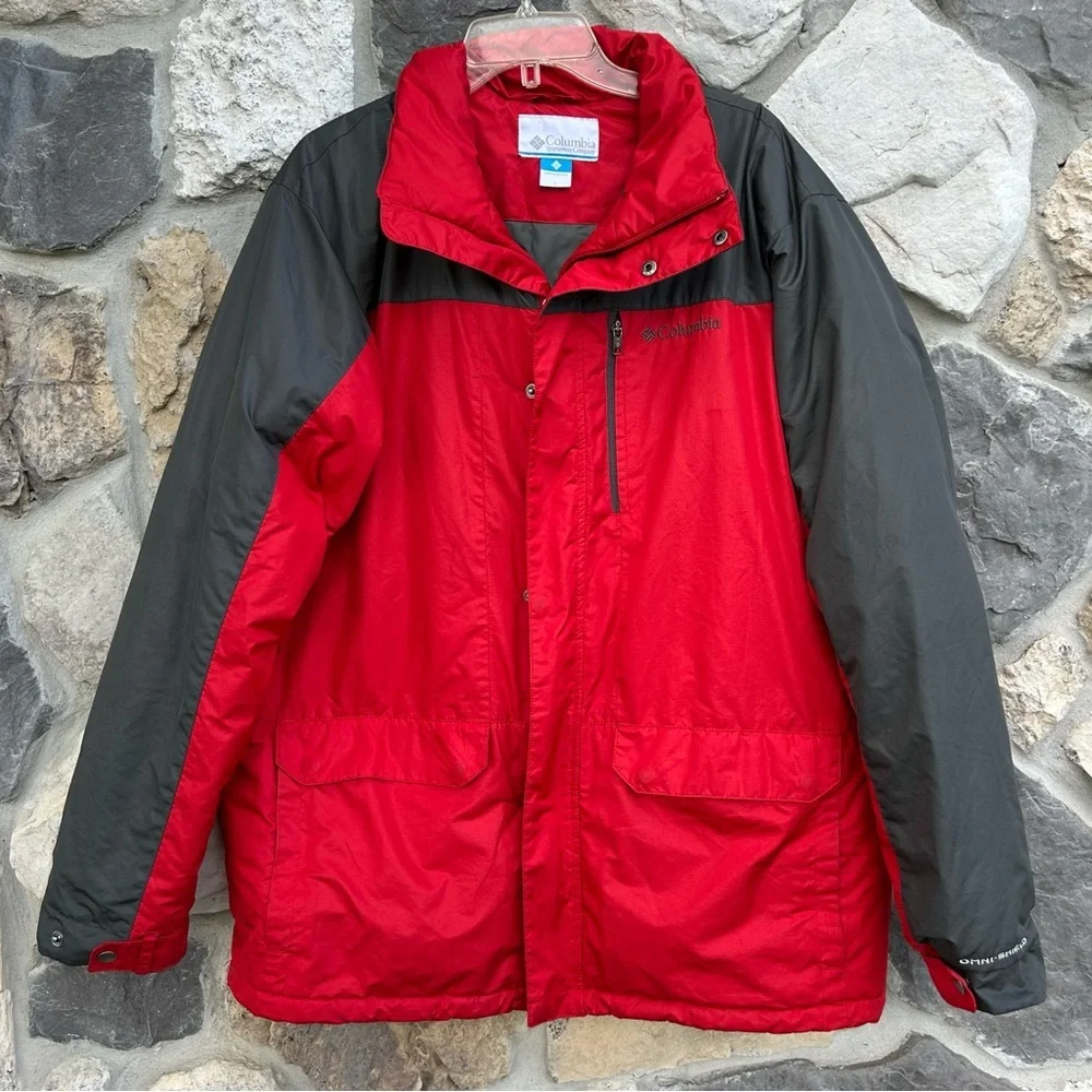 Columbia Mens Ski Jacket Sz L Red Omni Shield Insulated Outdoor Water Resistant
